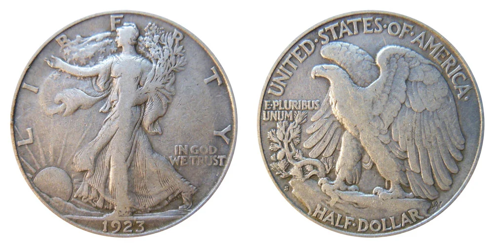 1923-S Walking Liberty Half Dollar obverse and reverse, high-grade example