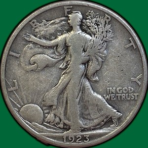 1923-S Walking Liberty Half Dollar weak strike variety — Liberty's hand showing merged fingers