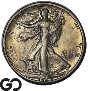 1923-S Walking Liberty Half Dollar off-center strike error showing shifted design and blank planchet area