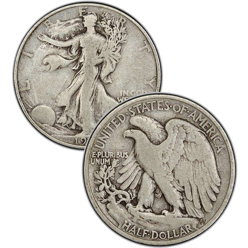 1923-S Walking Liberty Half Dollar grading strip showing four examples from G-4 through MS-63